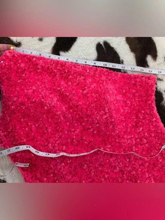 Hot Pink Sequin One Shoulder Mini Dress Textured Party Cocktail Large - Picture 9 of 9